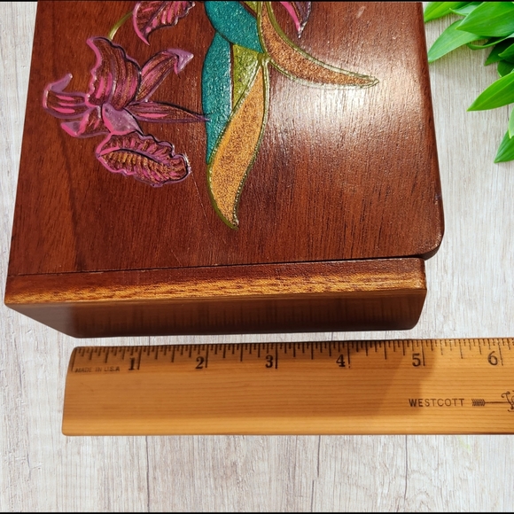 Vintage‎ Artistic COSTA RICA Floral Hand  Painted  Wood JEWELRY TRINKET BOX - Picture 5 of 7